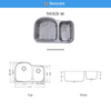 Front view of Nantucket 31.5" 70/30 Double Bowl Undermount Stainless Steel Kitchen Sink, 16 Gauge - NS3121-16 with dimensions.