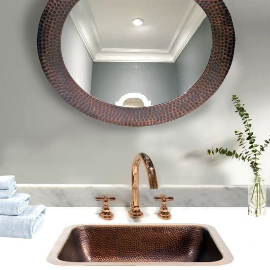 Nantucket 17-inch Hand Hammered Copper Rectangle Bathroom Sink REHC, view 2