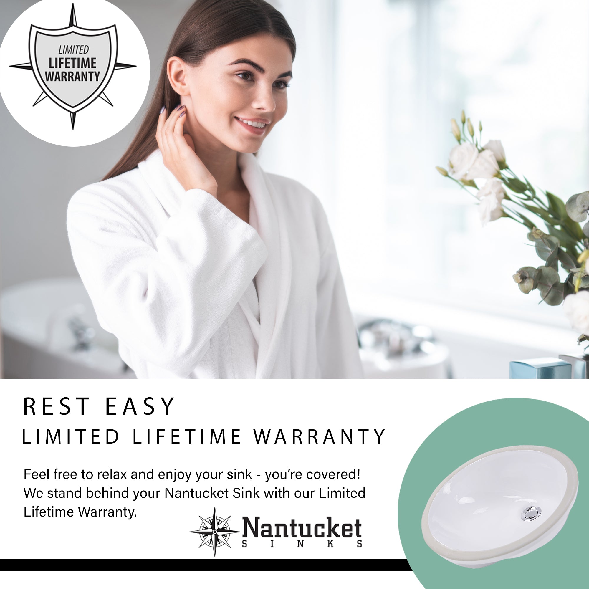 Nantucket UM-19X14-W undermount ceramic bathroom sink, view 9