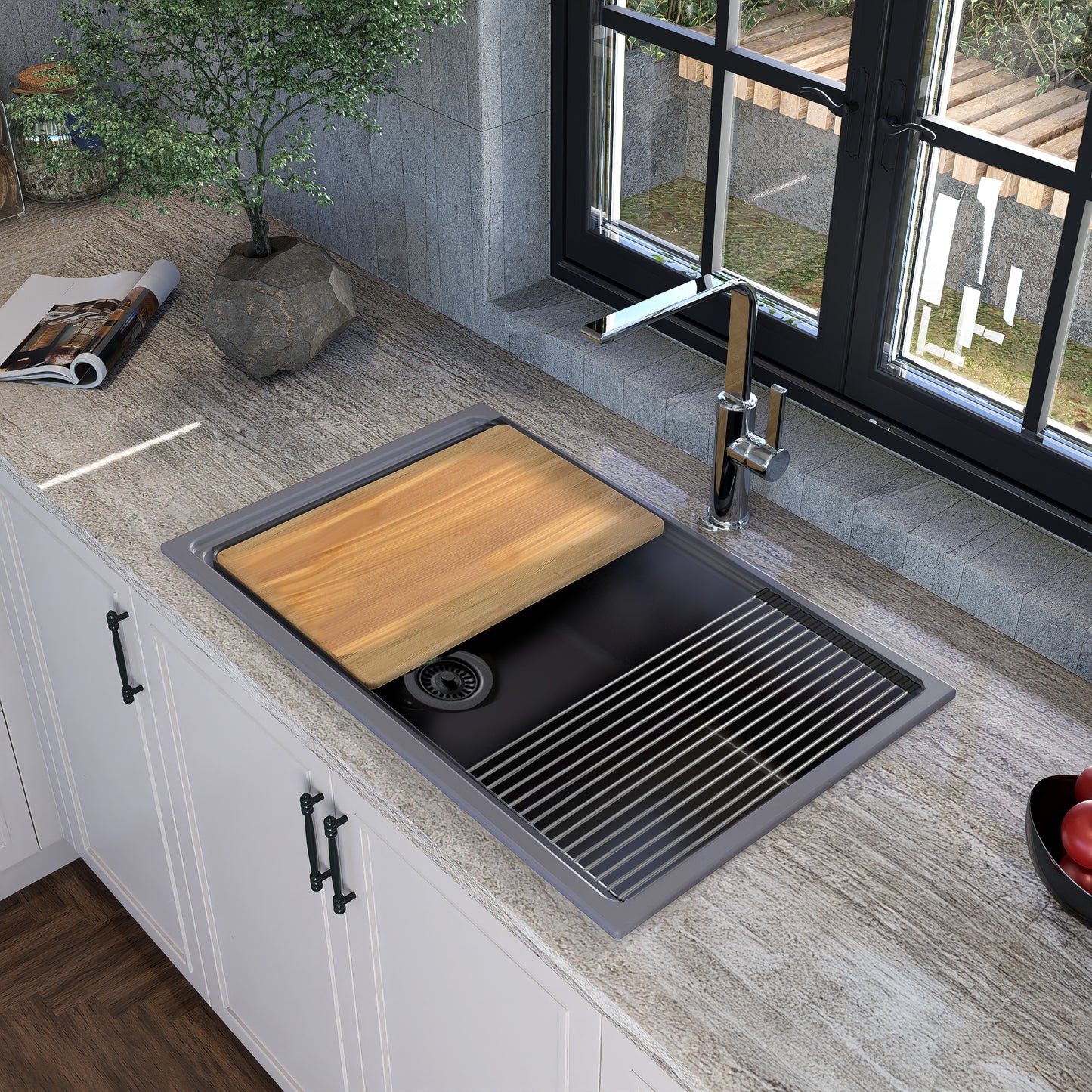 Nantucket PR3019PS-TI titanium granite workstation sink, view 4