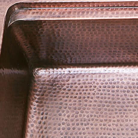 Nantucket 32" Hammered Copper Prepstation Dualmount Kitchen Sink - KCH-PS-3220 close-up of handcrafted finish