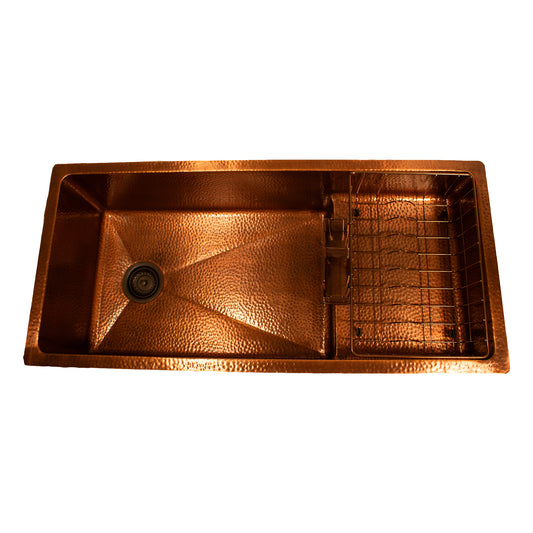 Nantucket STEPPE3918-HC hand-hammered copper workstation kitchen sink