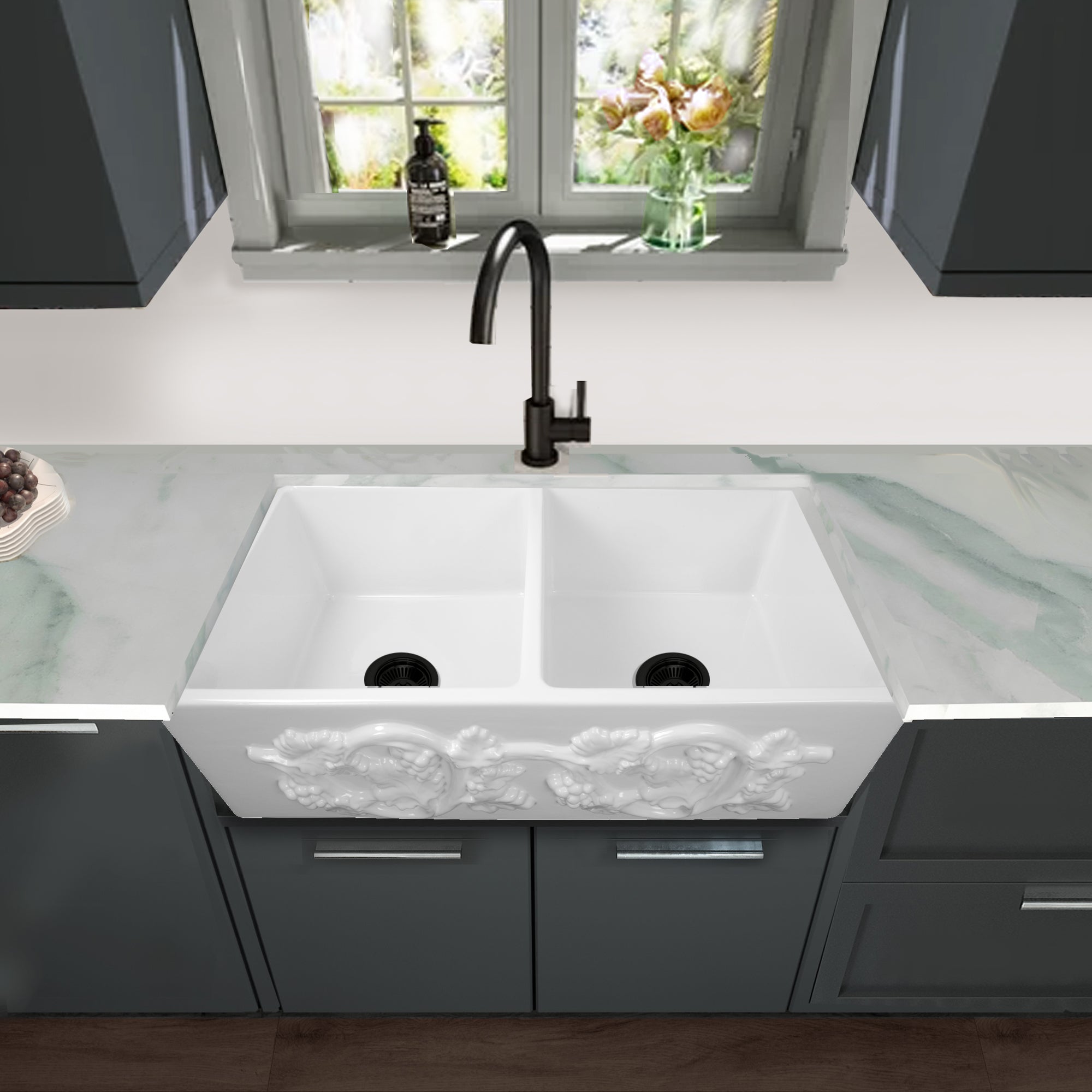 Nantucket FCFS3318D-Grapes fireclay sink, view 6