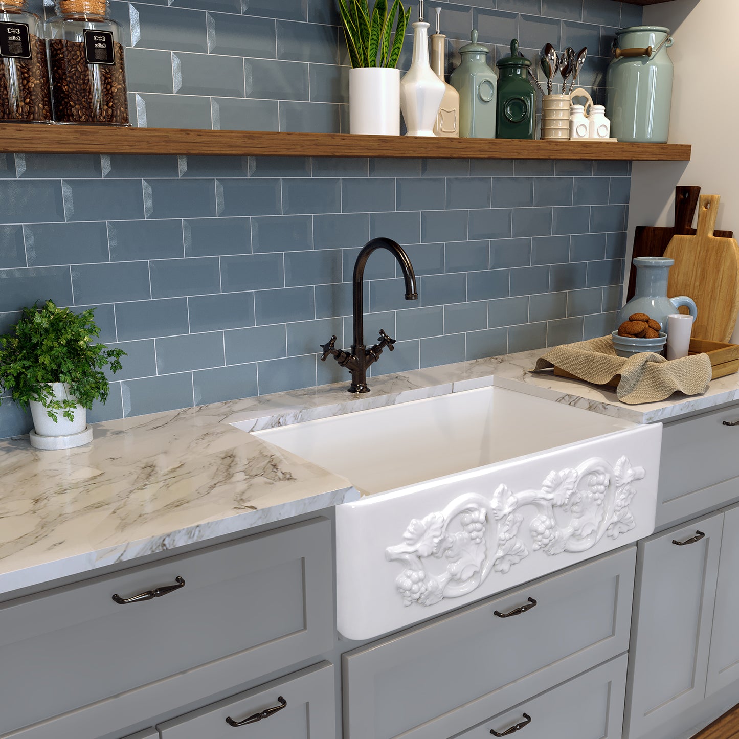 Nantucket FCFS3320S-Grapes fireclay sink, view 7