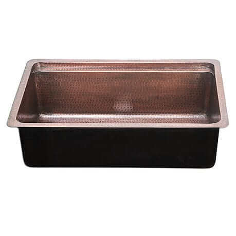 Nantucket 32" Hammered Copper Prepstation Dualmount Kitchen Sink - KCH-PS-3220 with hand-hammered finish and built-in ledge.