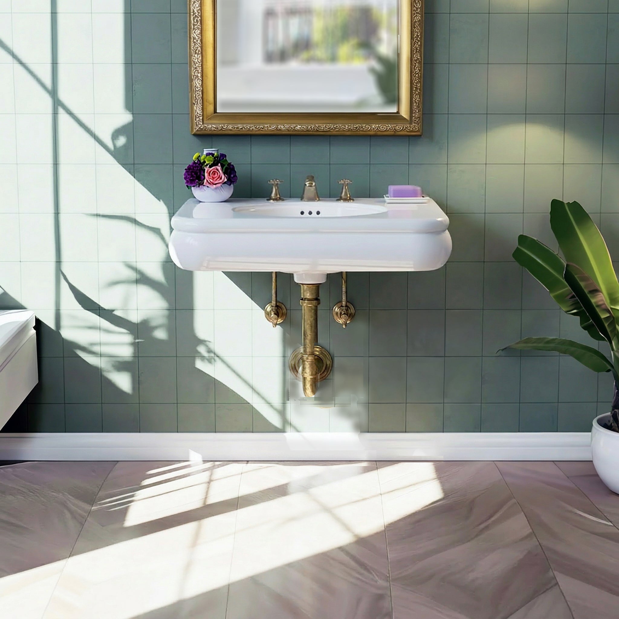 Nantucket NS-VCDMCD315-WW Victorian fireclay bathroom sink, view 3