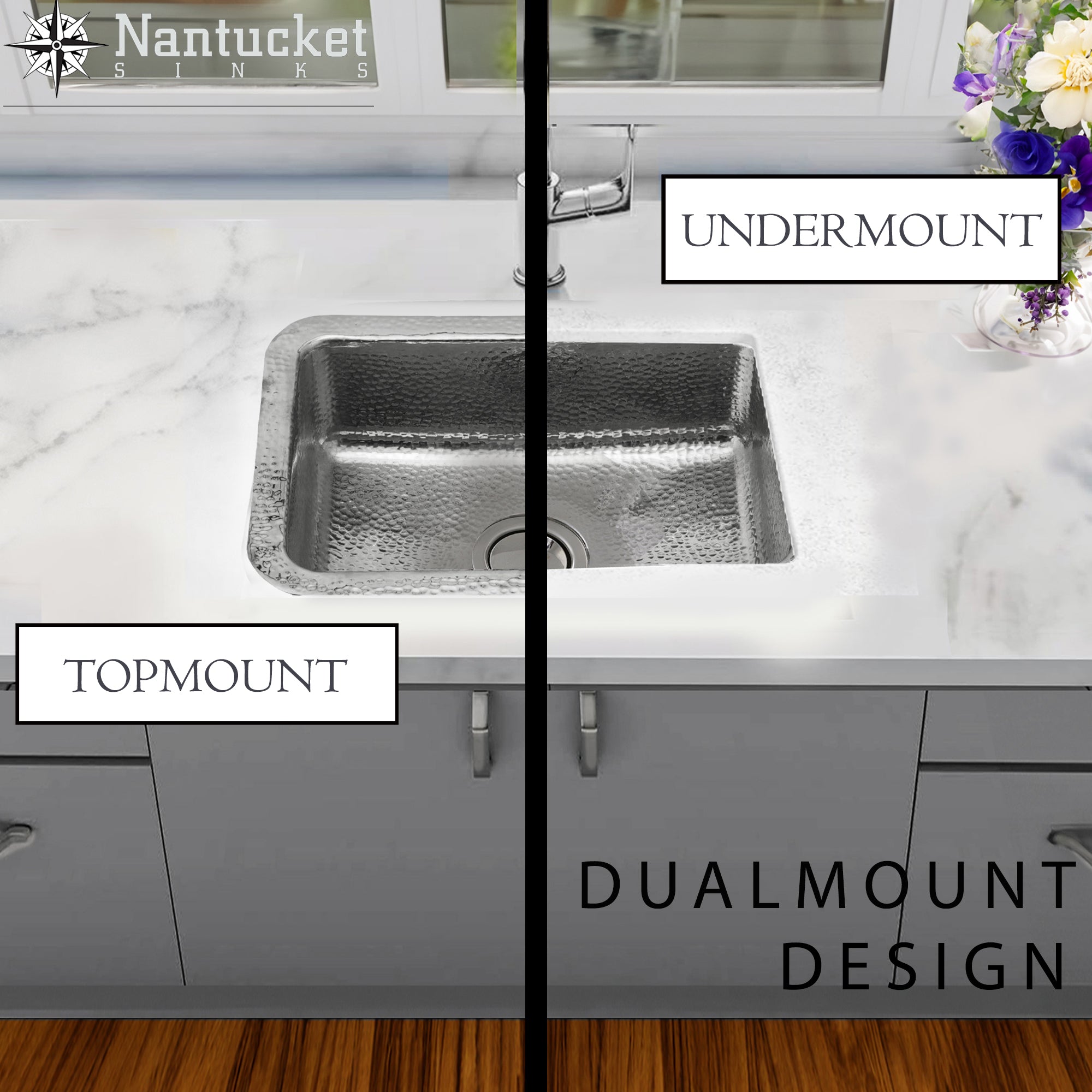 Nantucket RES2014 hand-hammered stainless steel bar sink, view 7