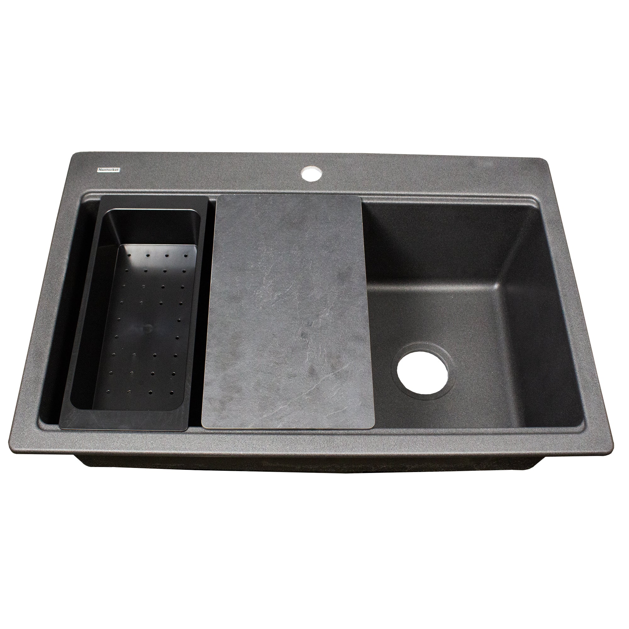 Nantucket PR3322PS-BL black granite workstation sink, view 3