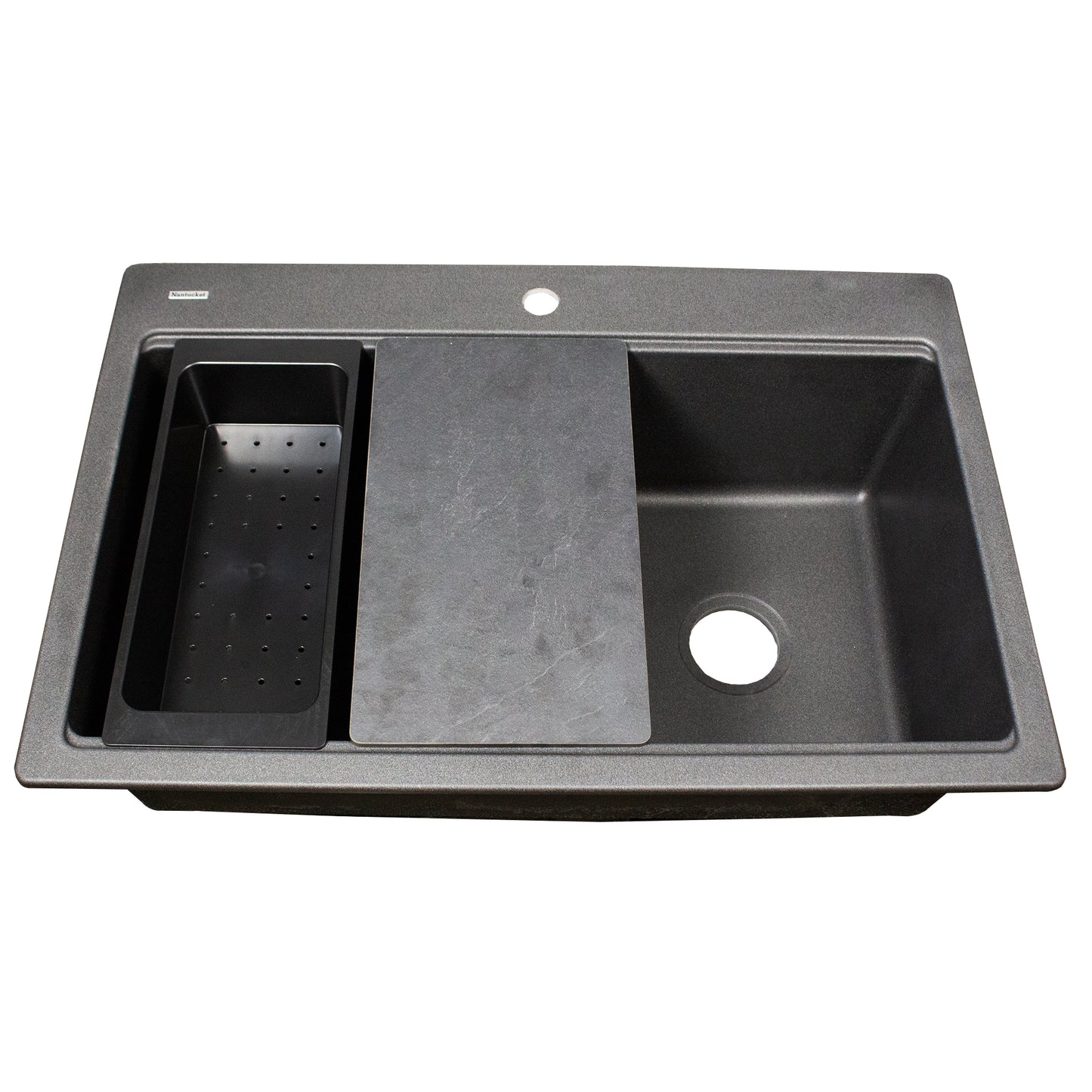 Nantucket PR3322PS-BL black granite workstation sink, view 3
