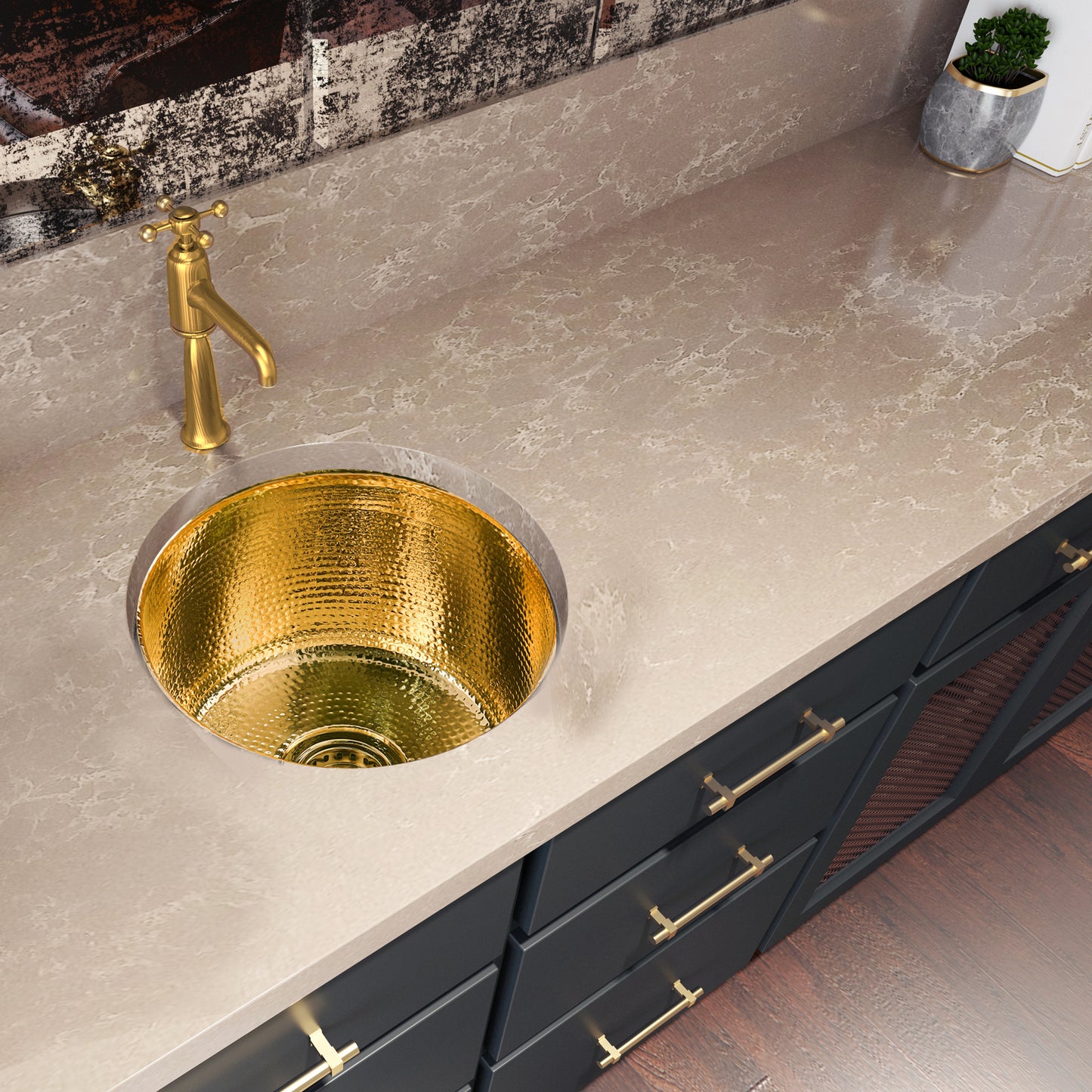 Nantucket RS15-UB round hammered brass bar sink, view 7