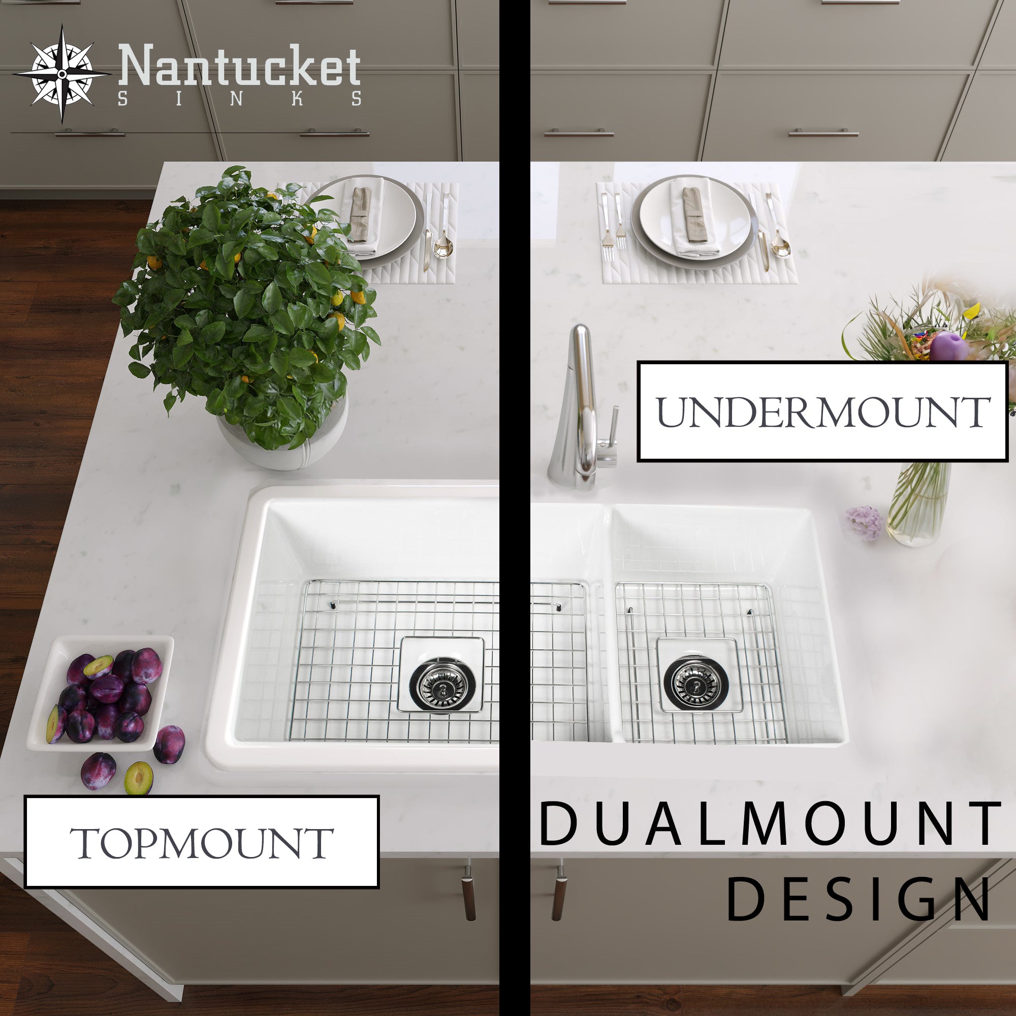 Nantucket Wellfleet-36OSW-DBL fireclay double bowl sink, view 6