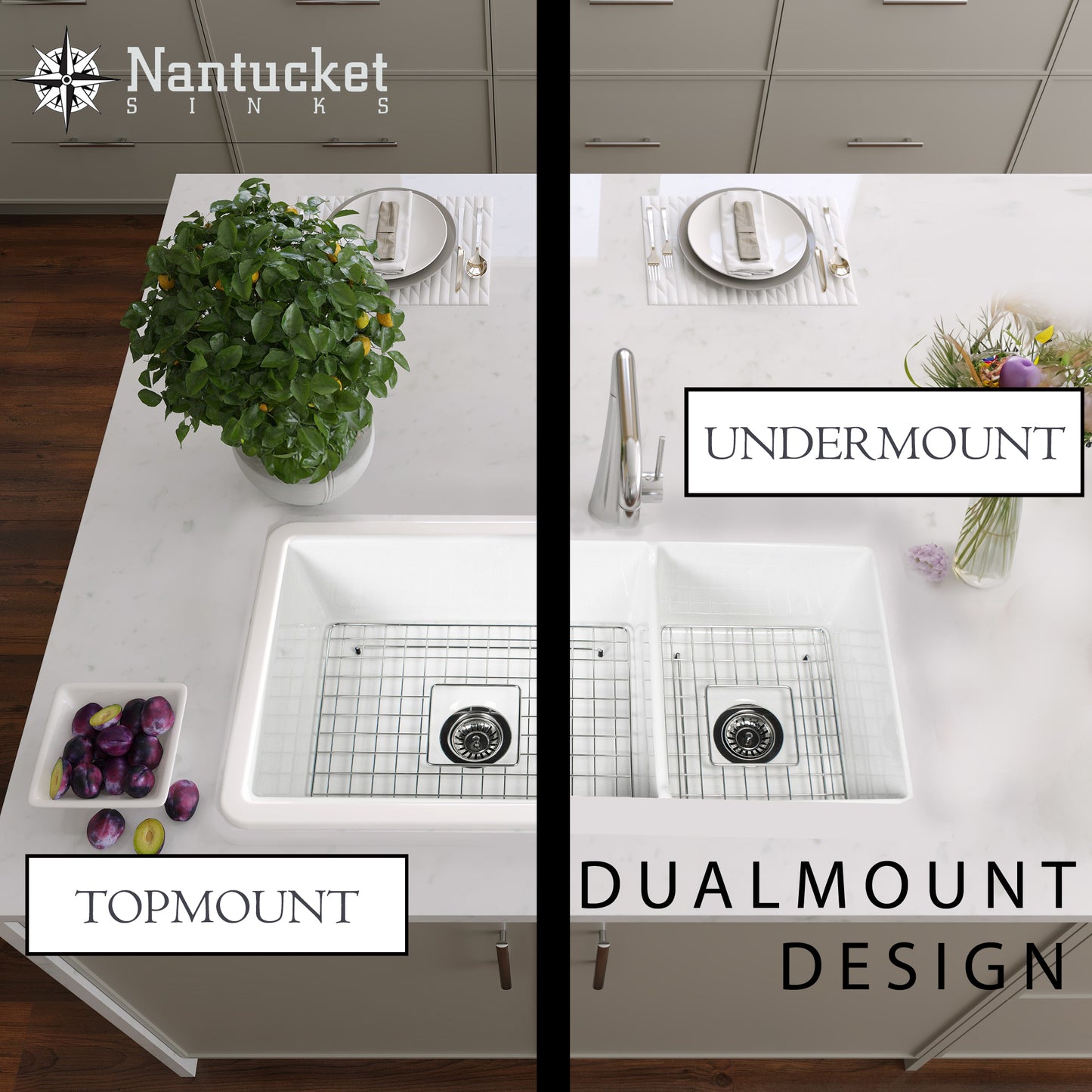 Nantucket Wellfleet-36OSW-DBL fireclay double bowl sink, view 6