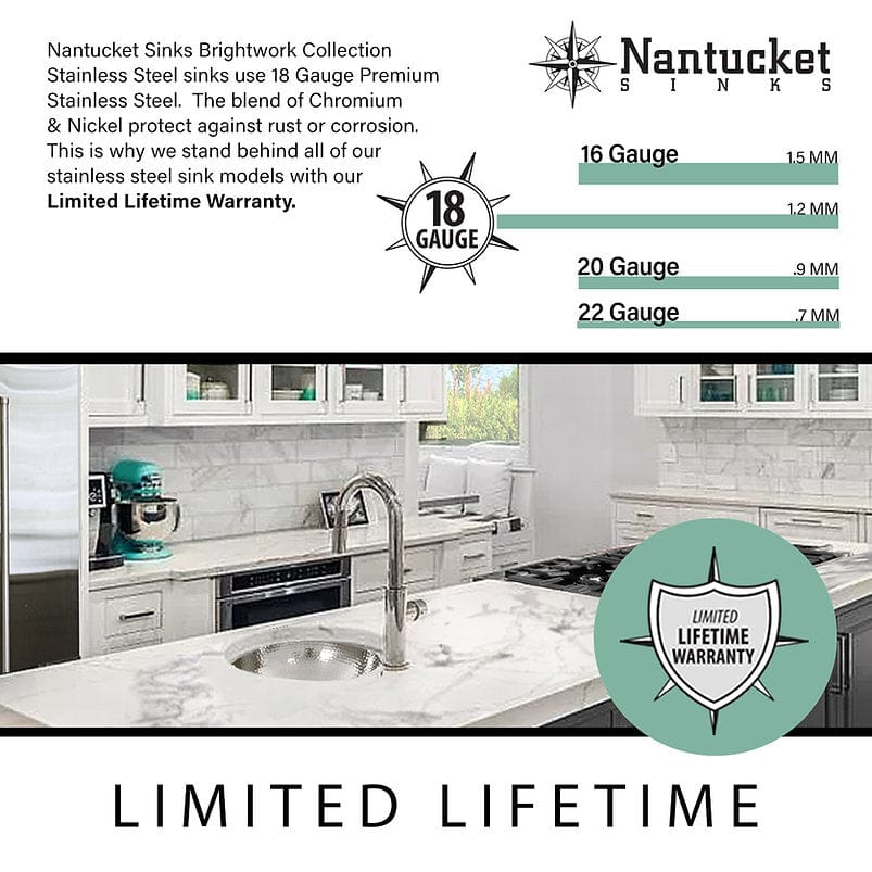 Nantucket Hand Hammered Stainless Steel Oval Undermount Bathroom Sink With Overflow - OVS-OF