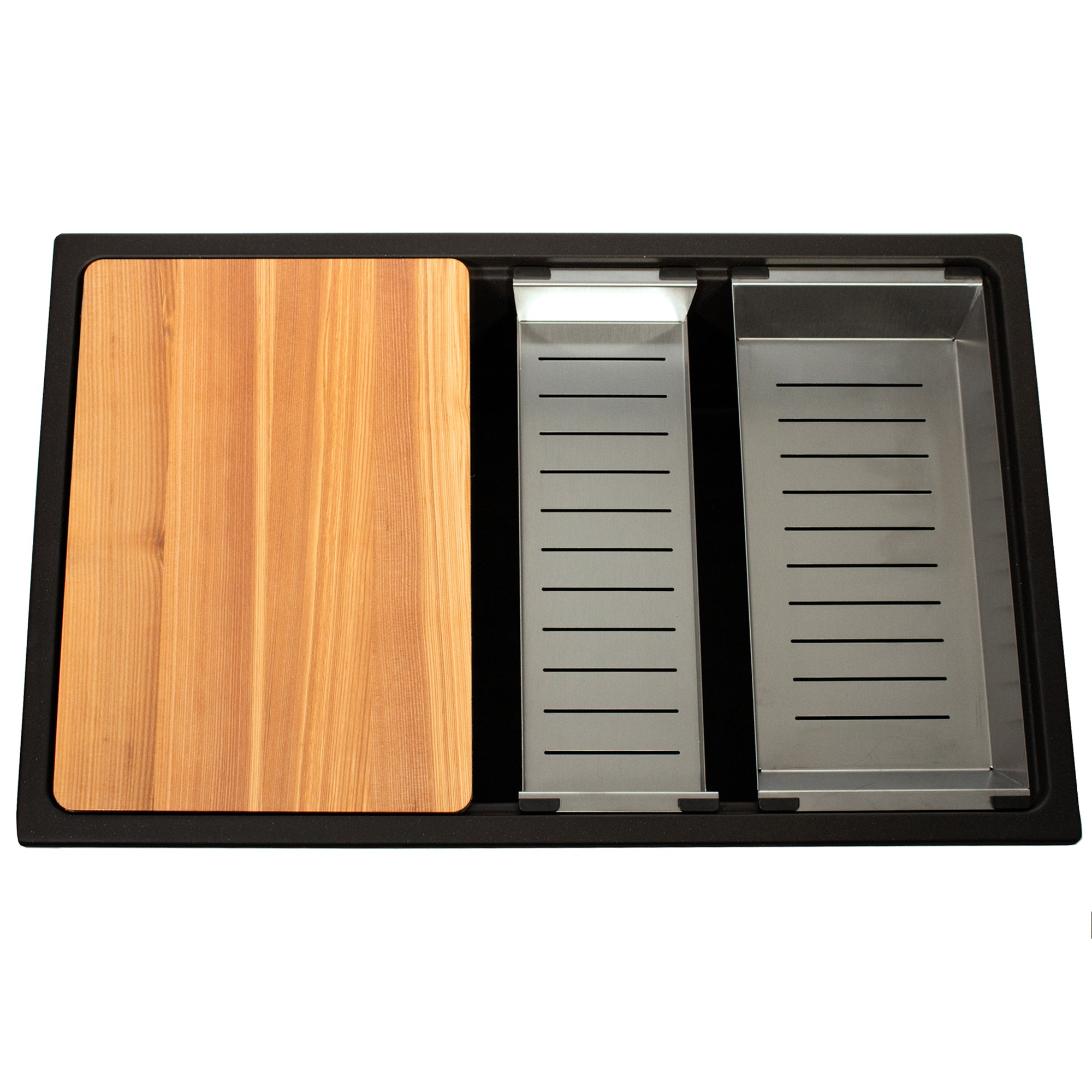 Nantucket PR3019PS-BL black granite workstation sink, view 3
