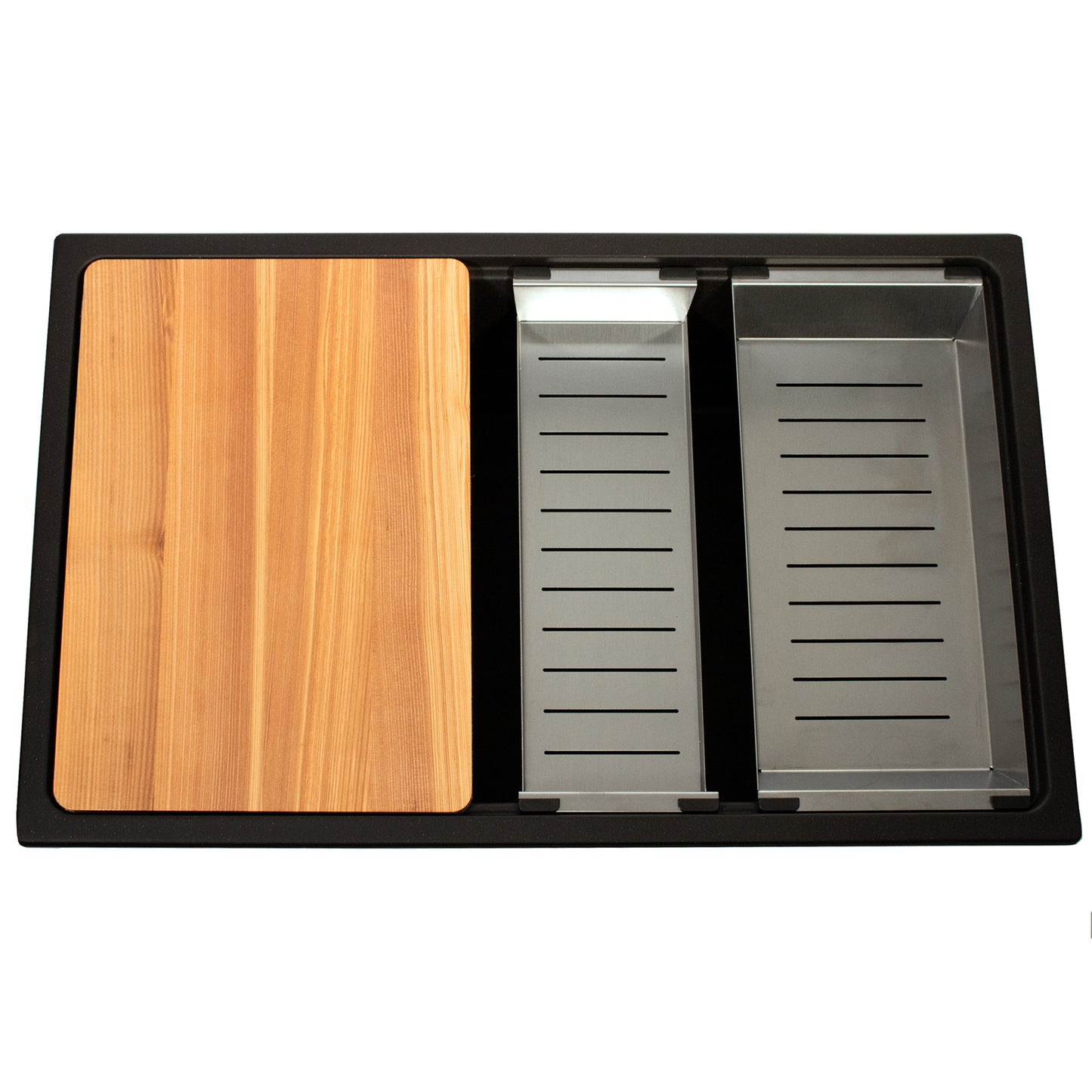 Nantucket PR3019PS-BL black granite workstation sink, view 3