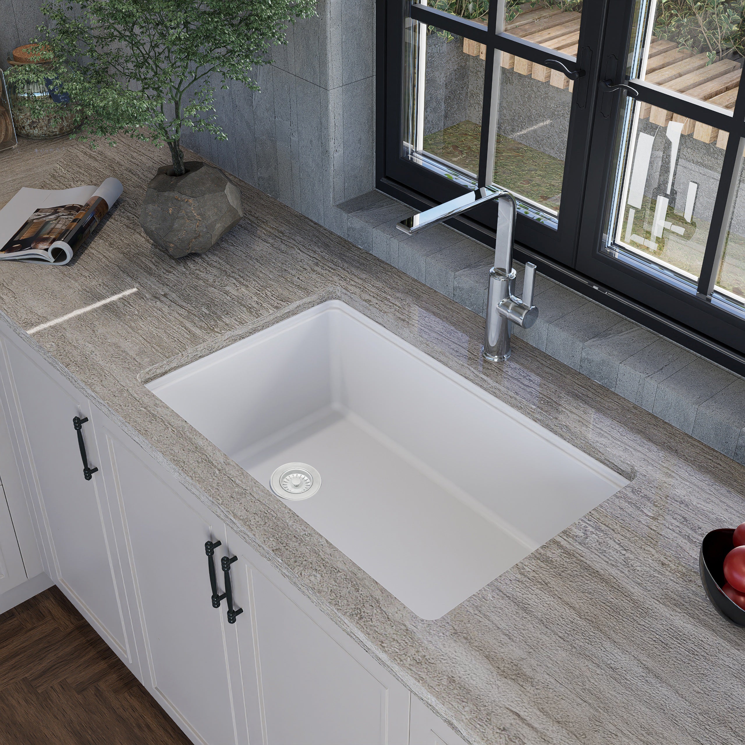 Nantucket PR3019PS-W white granite workstation sink, view 11