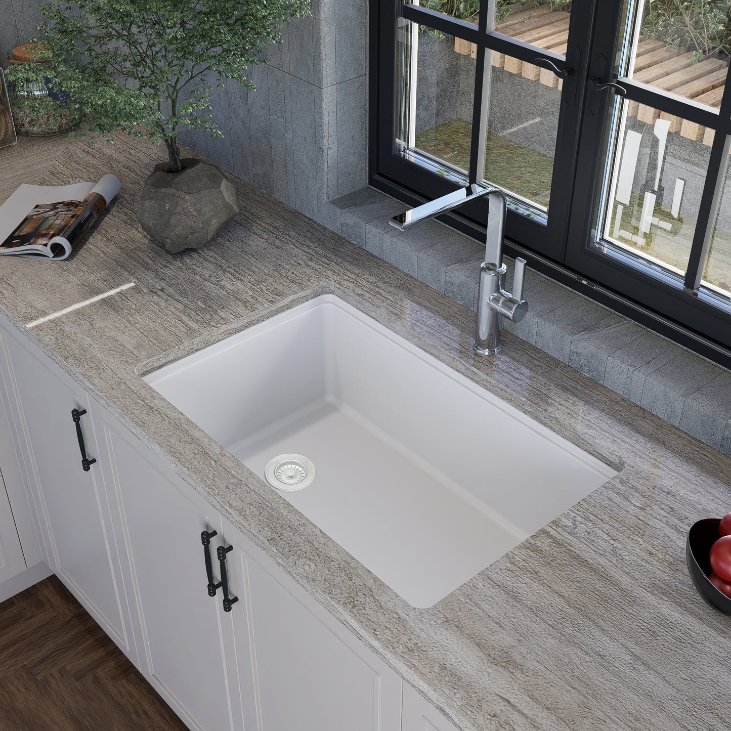 Nantucket PR3019PS-W white granite workstation sink, view 11
