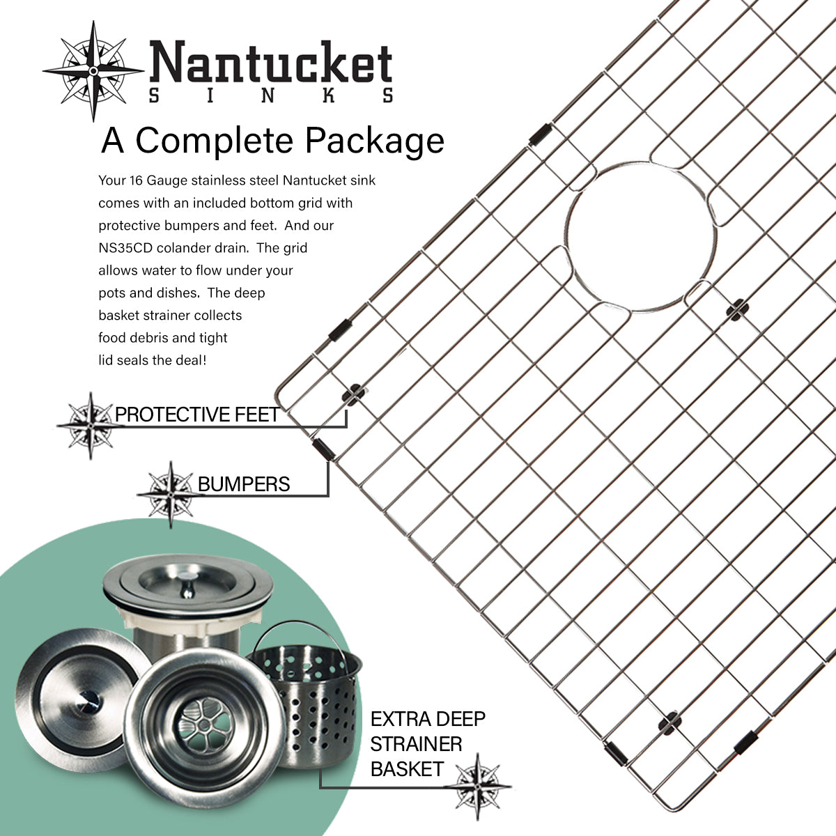 Nantucket SR3219-DE-16 double bowl stainless steel sink, view 8
