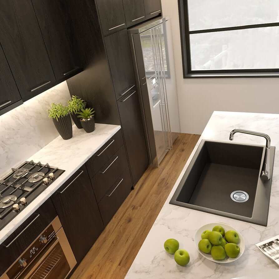 Lifestyle Image of Nantucket Black granite sink in a kitchen setting