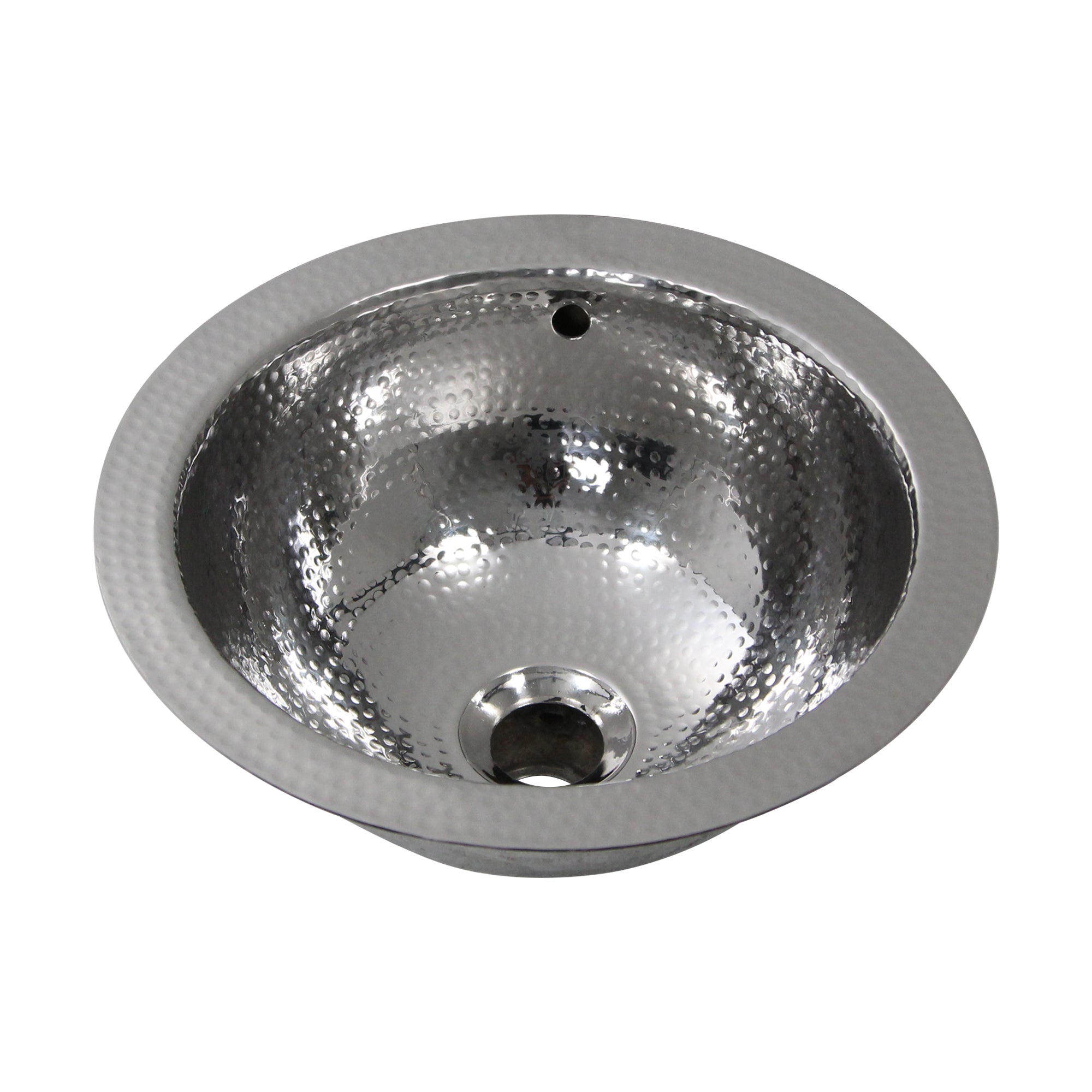 Nantucket 13-inch Hand Hammered Stainless Steel Round Undermount Bathroom Sink with Overflow ROS-OF, view 2