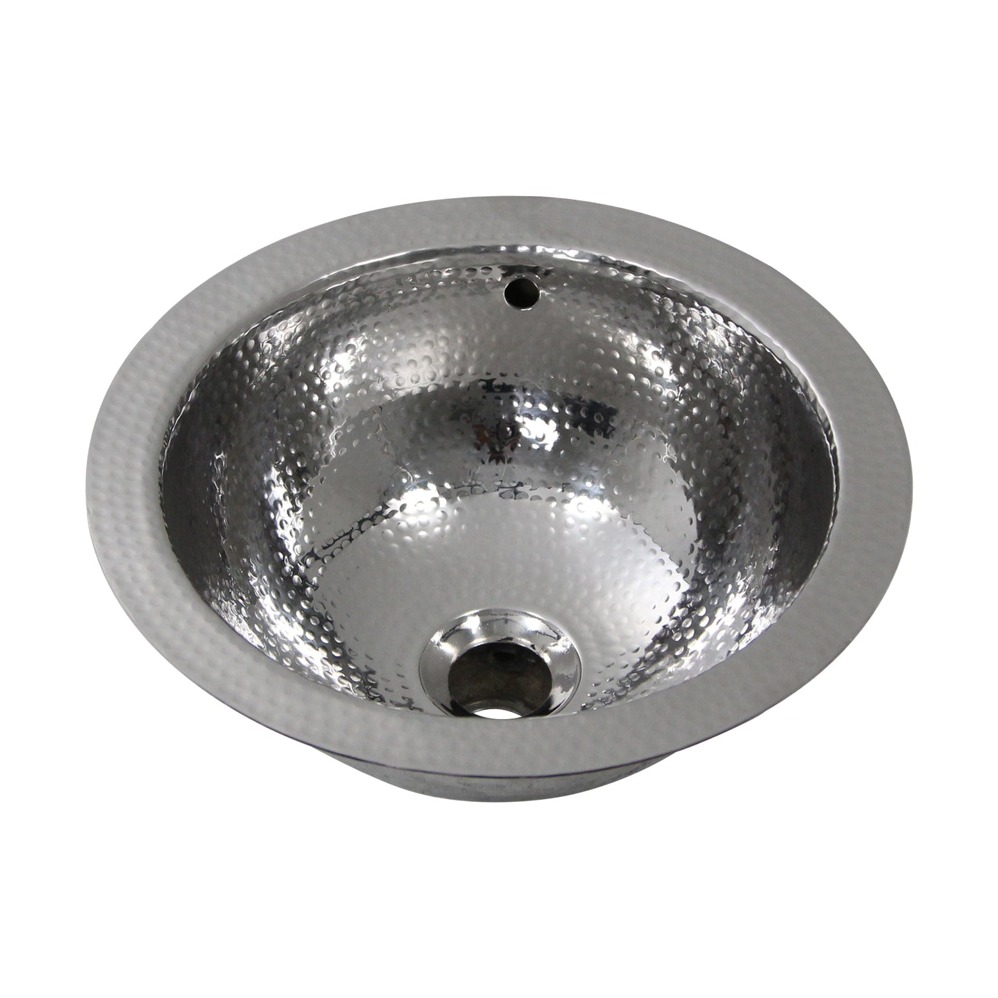 Nantucket 13-inch Hand Hammered Stainless Steel Round Undermount Bathroom Sink with Overflow ROS-OF, view 2