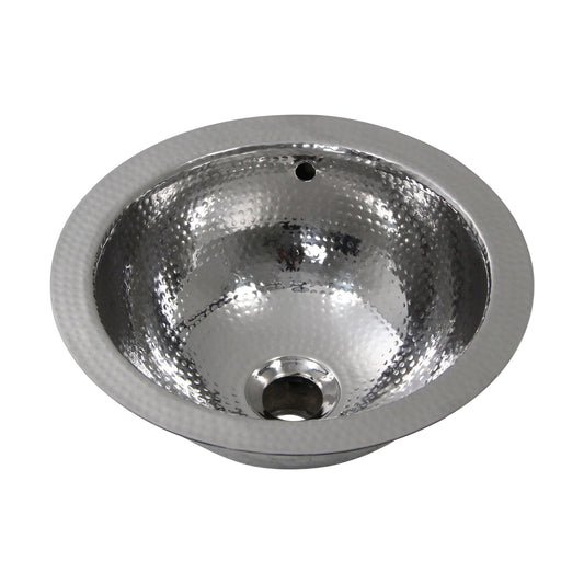 Nantucket 13-inch Hand Hammered Stainless Steel Round Undermount Bathroom Sink with Overflow ROS-OF, view 2