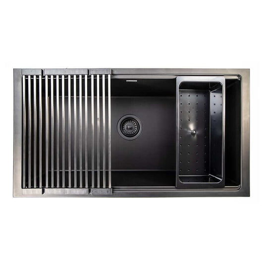 Nantucket 34" Large Single Bowl Prep Station Undermount Granite Composite Nano - PR3419-NBL-UM top view