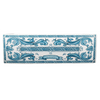 Decorative blue and white kitchen sink apron front with intricate patterns on a white background