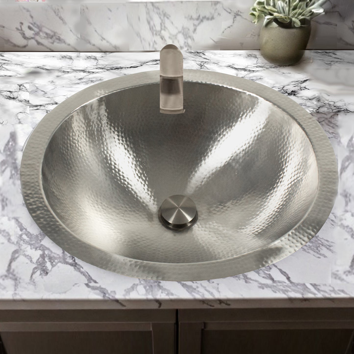 Nantucket OVS2017 hammered stainless oval bathroom sink, view 7