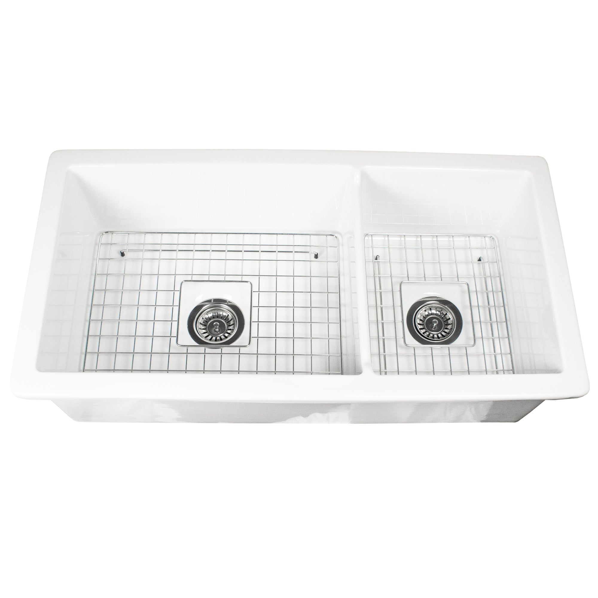 Nantucket Wellfleet-36OSW-DBL 36-inch white fireclay double bowl kitchen sink