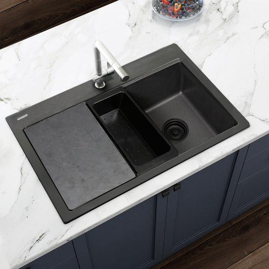 Nantucket PR3322PS-BL black granite workstation sink, view 2