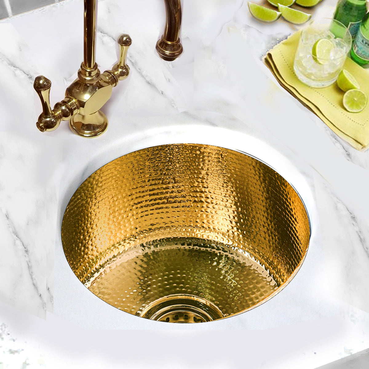 Nantucket RS15-UB round hammered brass bar sink, view 4