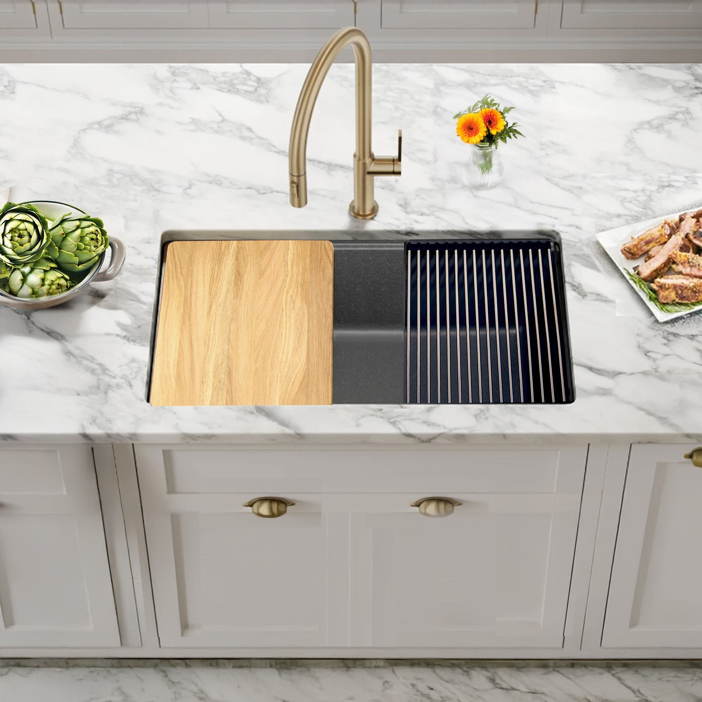 Nantucket PR3019PS-TI titanium granite workstation sink, view 7