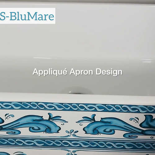 FCFS3320S-BluMare Nantucket 33 inch farmhouse sink image highlighting the appliqué feature