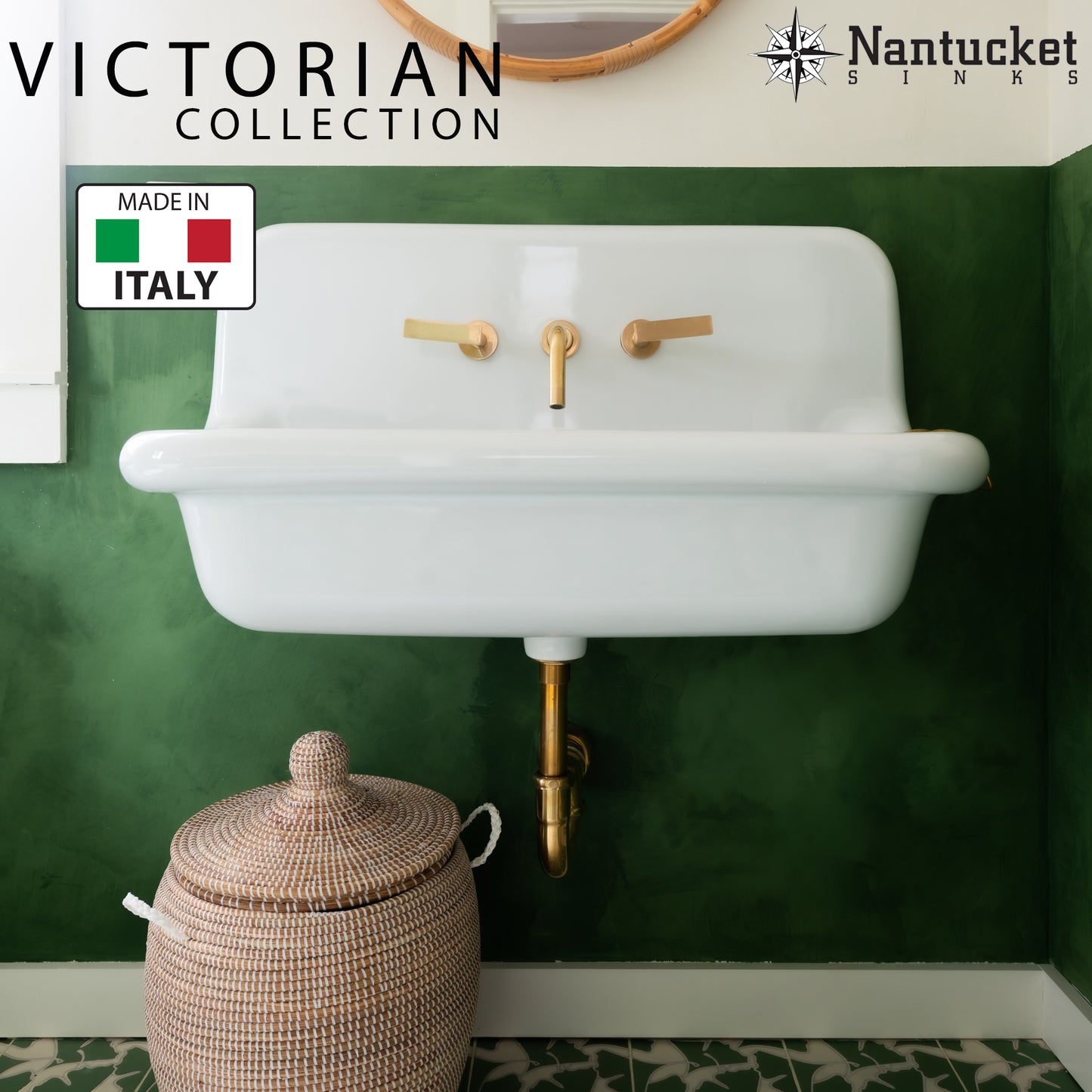Nantucket NS-VC16-WW 16.5-inch Victorian fireclay wall mount sink, view 10