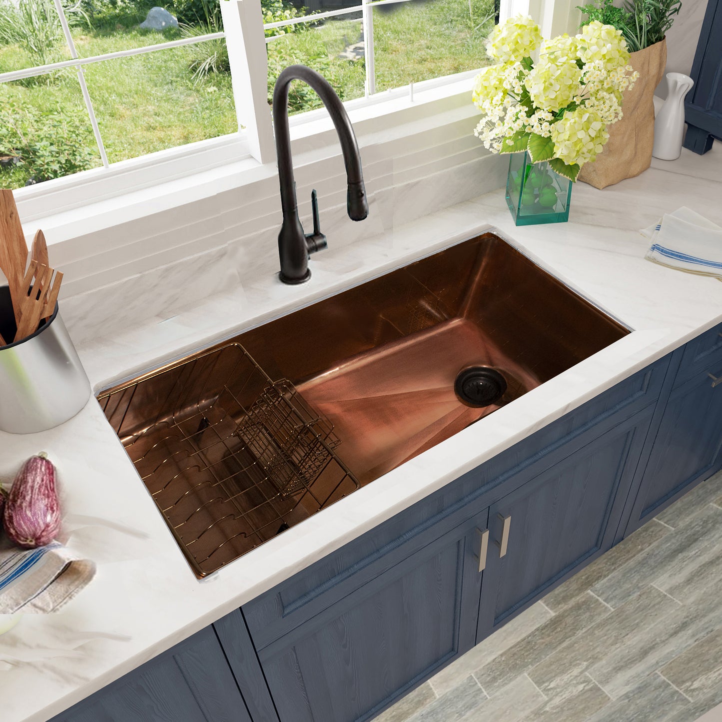 Nantucket STEPPE3918-SMC smooth copper sink, view 8