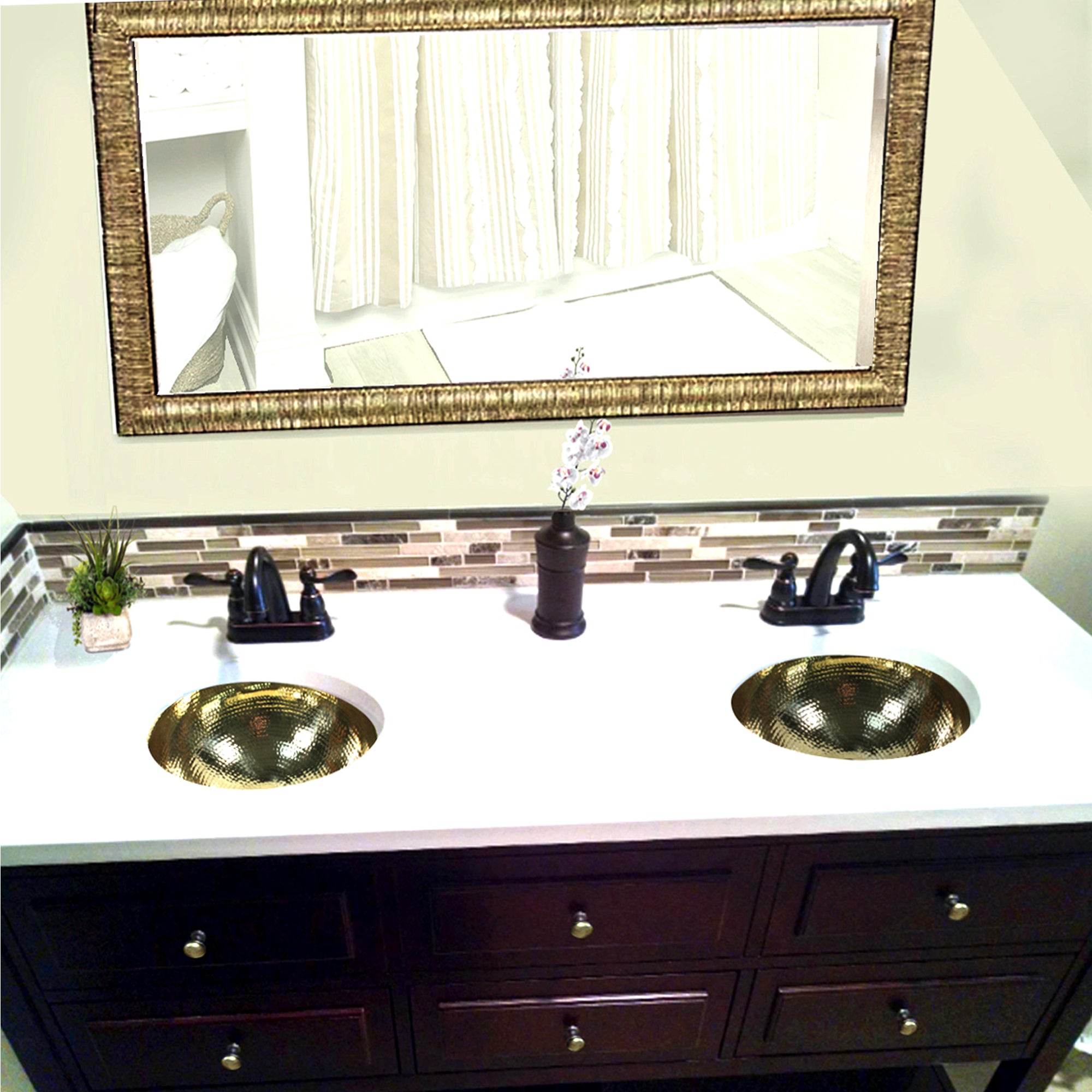 Nantucket 13-inch Hand Hammered Brass Round Undermount Bathroom Sink with Overflow ROB-OF, view 4