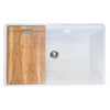 Nantucket 30" Single Bowl Workstation Fireclay Sink with Cuttingboard - Dennis30SG top view with wooden cutting board.