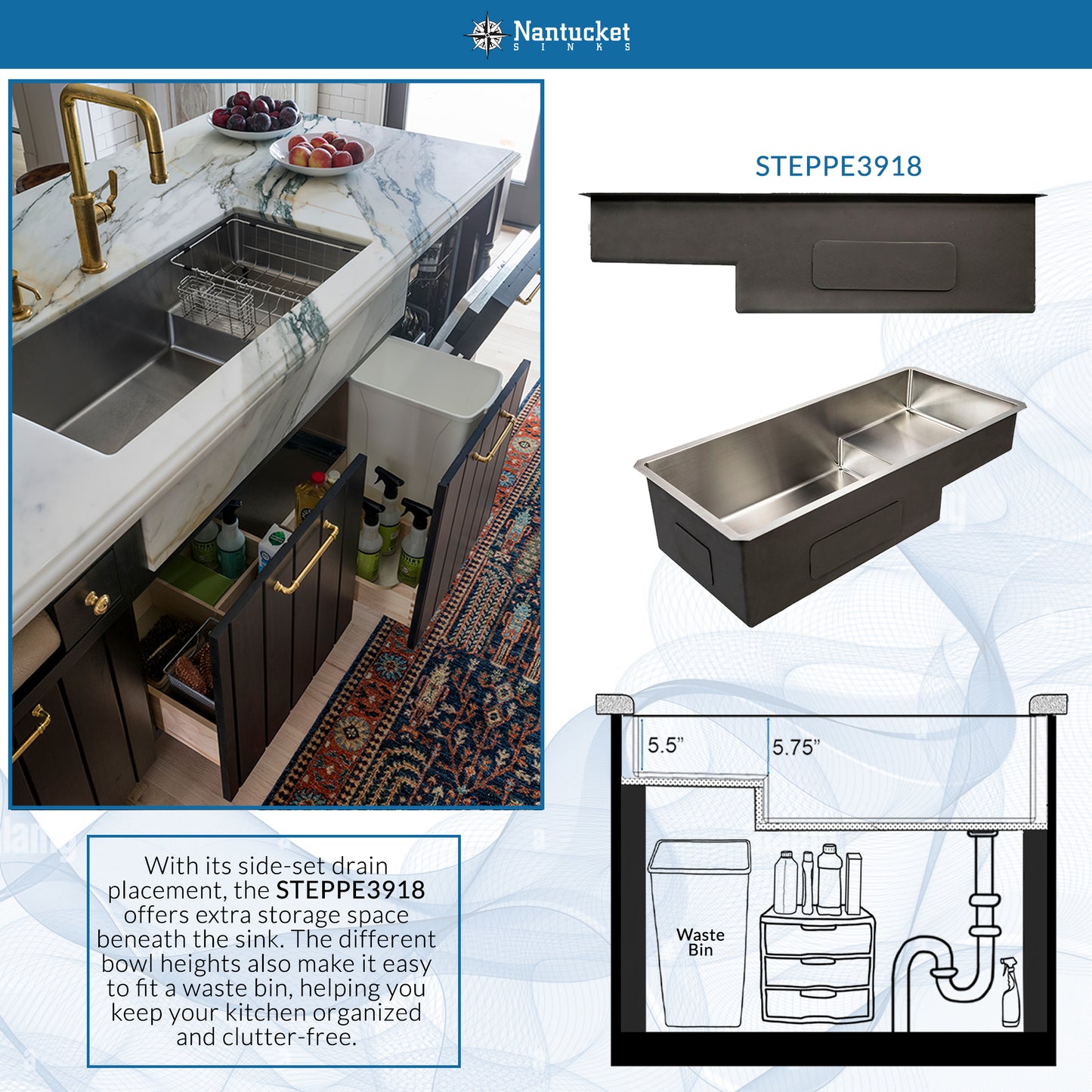 Nantucket STEPPE3918 stainless sink, view 8