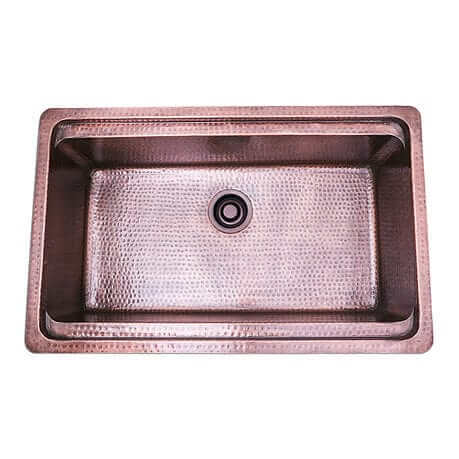 Nantucket 32" Hammered Copper Prepstation Dualmount Kitchen Sink - KCH-PS-3220 top view with hand-hammered finish.