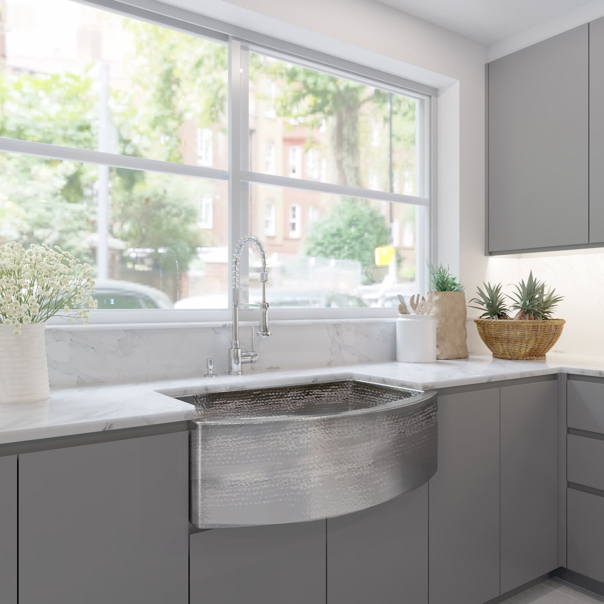 Nantucket FSSH3322 hammered stainless farmhouse sink, view 7