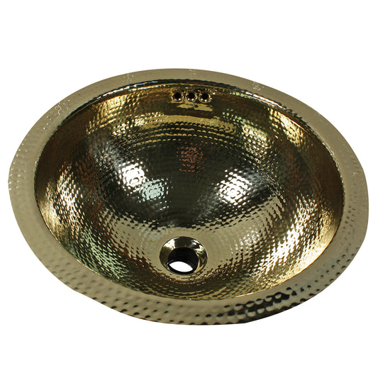 Nantucket 13-inch Hand Hammered Brass Round Undermount Bathroom Sink with Overflow ROB-OF