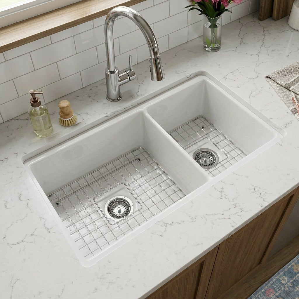 Nantucket Wellfleet-36OSW-DBL fireclay double bowl sink, view 8
