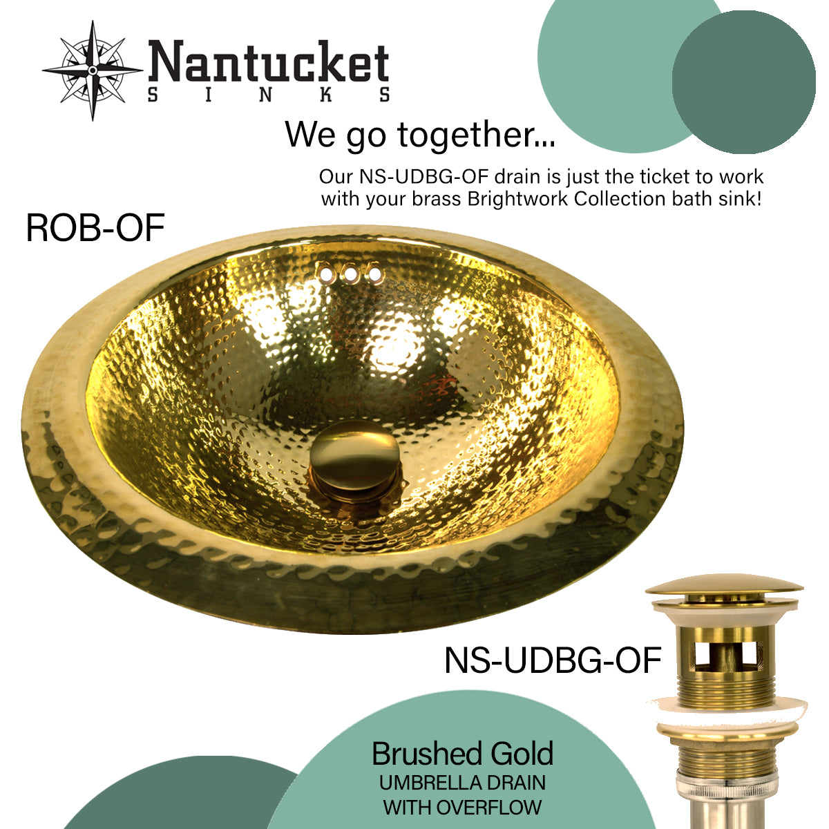Nantucket 13-inch Hand Hammered Brass Round Undermount Bathroom Sink with Overflow ROB-OF, view 10