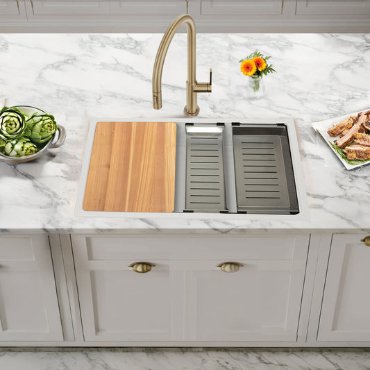 Nantucket PR3019PS-W white granite workstation sink, view 10