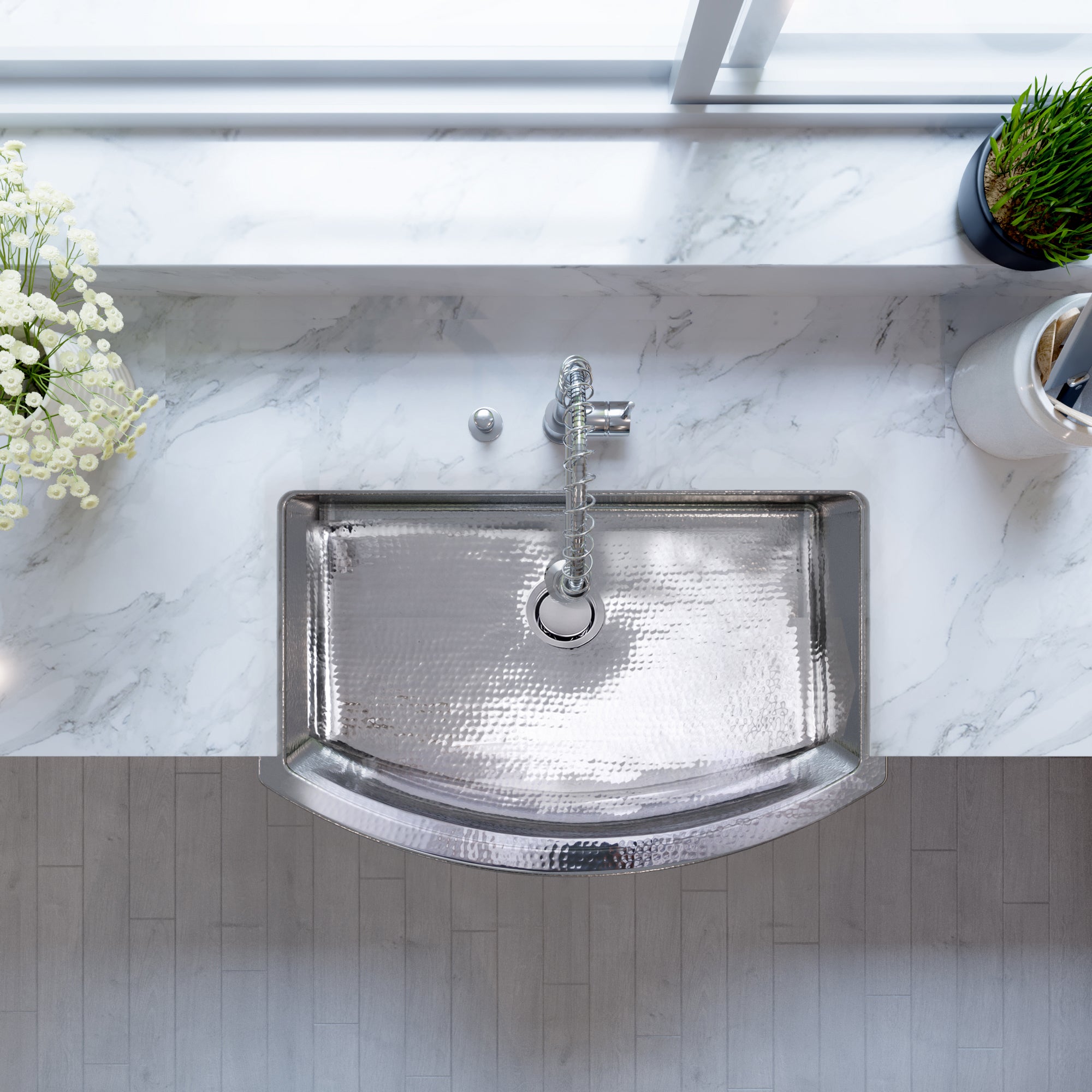 Nantucket FSSH3322 hammered stainless farmhouse sink, view 6