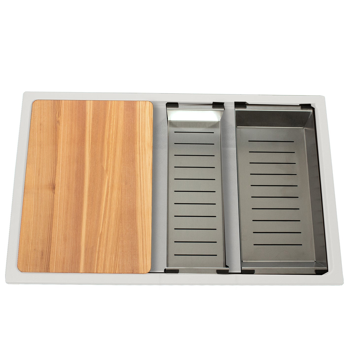 Nantucket PR3019PS-W white granite workstation sink, view 4