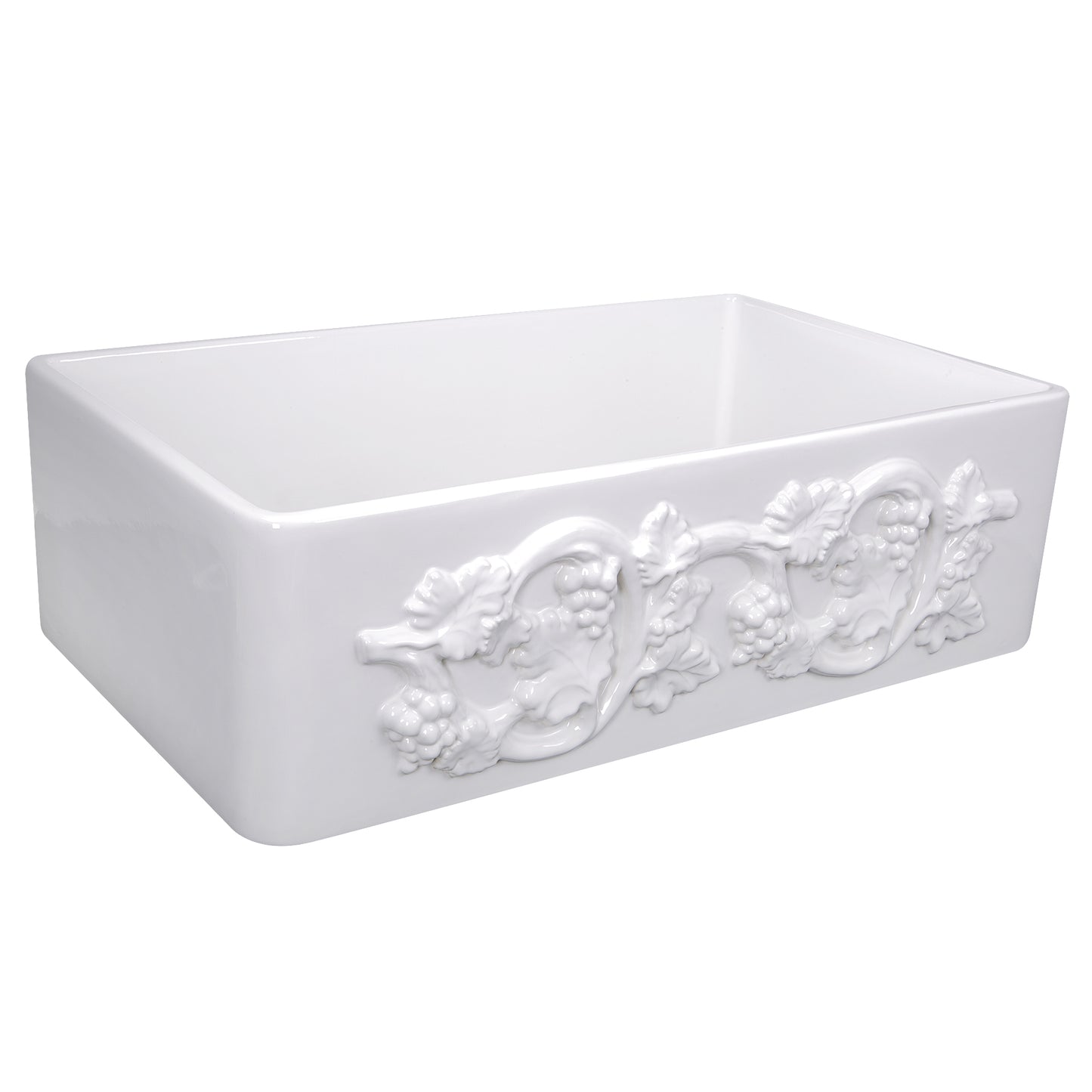 Nantucket FCFS3320S-Grapes fireclay farmhouse sink with grape vine apron