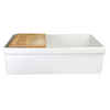 Nantucket 30" Single Bowl Workstation Fireclay Sink with Cuttingboard - Dennis30SG right side view with cutting board on top.