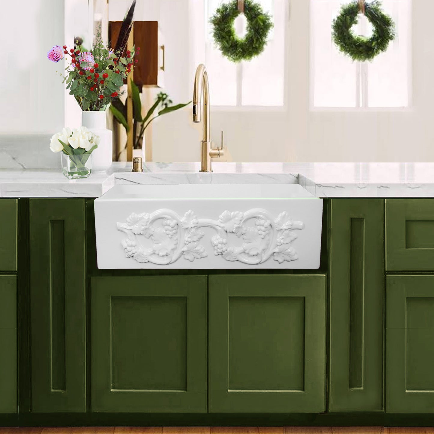 Nantucket FCFS3320S-Grapes fireclay sink, view 6